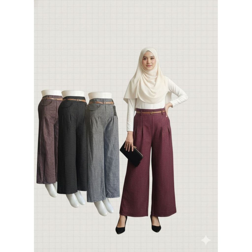 G_SNACBACK ORO PANTS STRIPE WOMEN / ORO PANTS WOMEN JUMBO CULOT MODEL / LUNA BELT ORO PANTS สวมใส่สบ