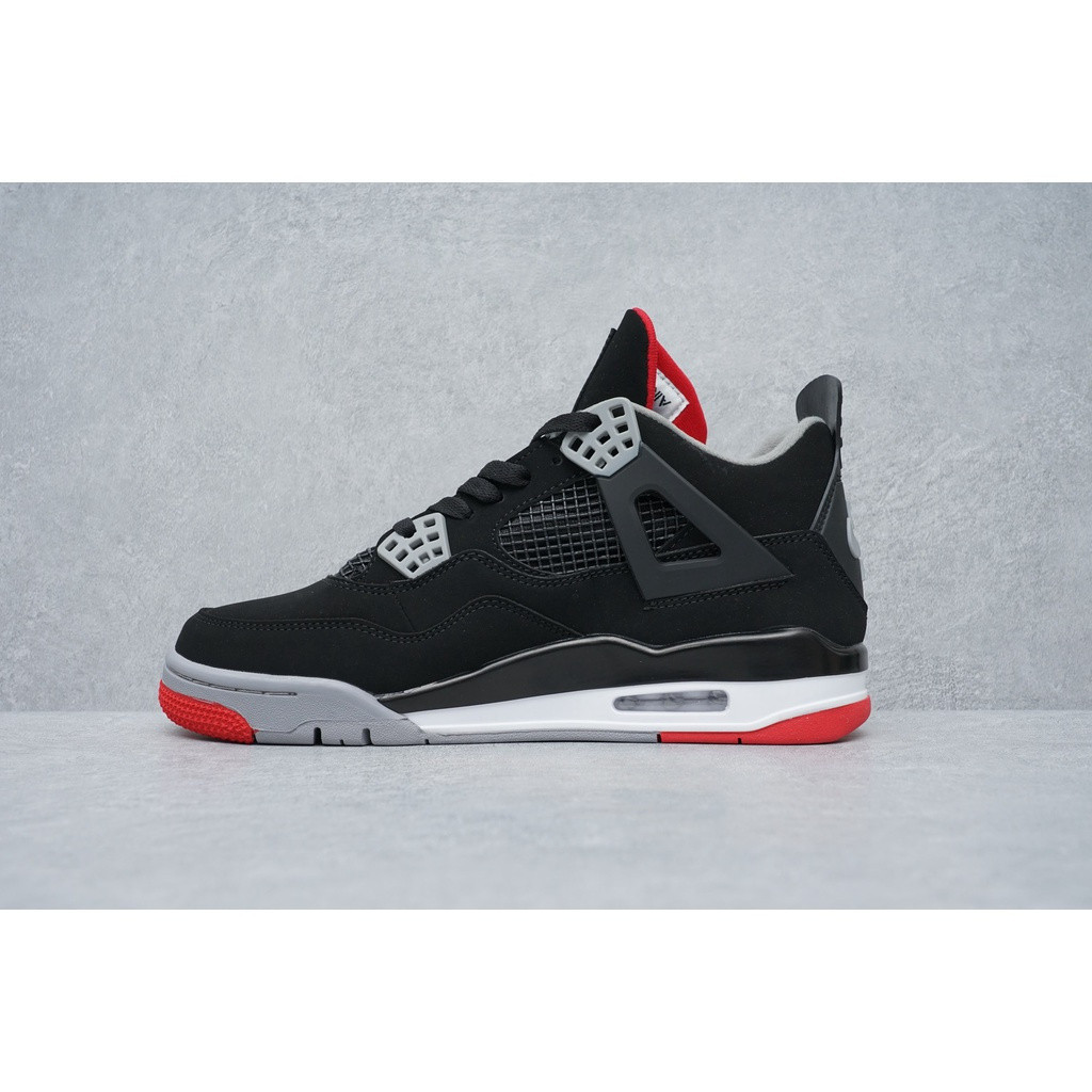 รองเท้าบาสเก็ตบอล Air Jordan 4 AJ4 Retro Bred สีดำและแดง