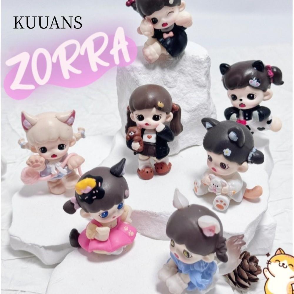 KUUANS Mini Jewelry, POPBEAN POP MART Baby Zorra Box, Meow Cat Face Series ตุ๊กตาเดสก์ท็อปการ์ตูน