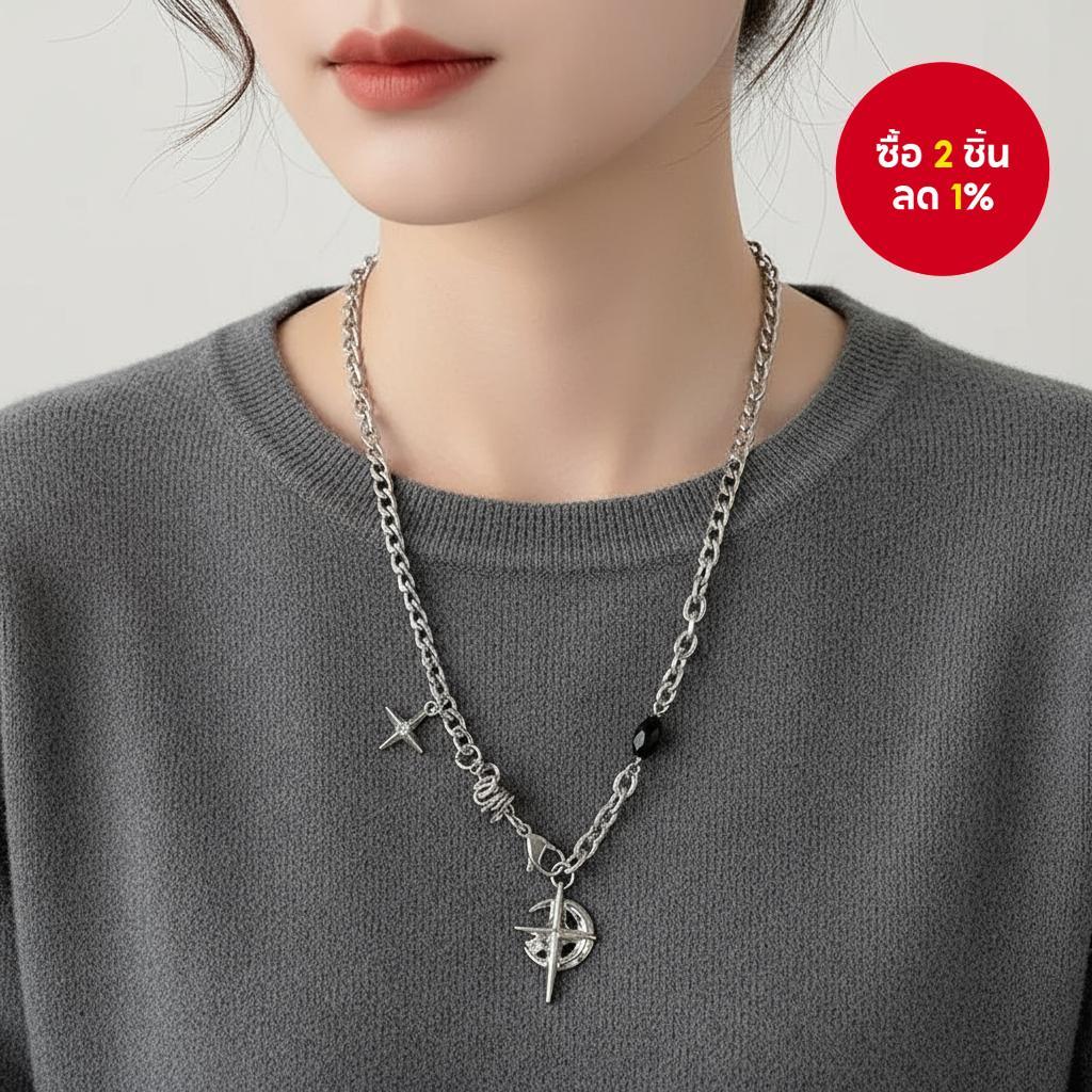 สร้อยคอผู้ชายฮิปฮอปประดับดาวซิครอนทองดําสุดหรู โซ่กระดูกไหปลาร้า เหมาะสําหรับเทศกาล Qixi