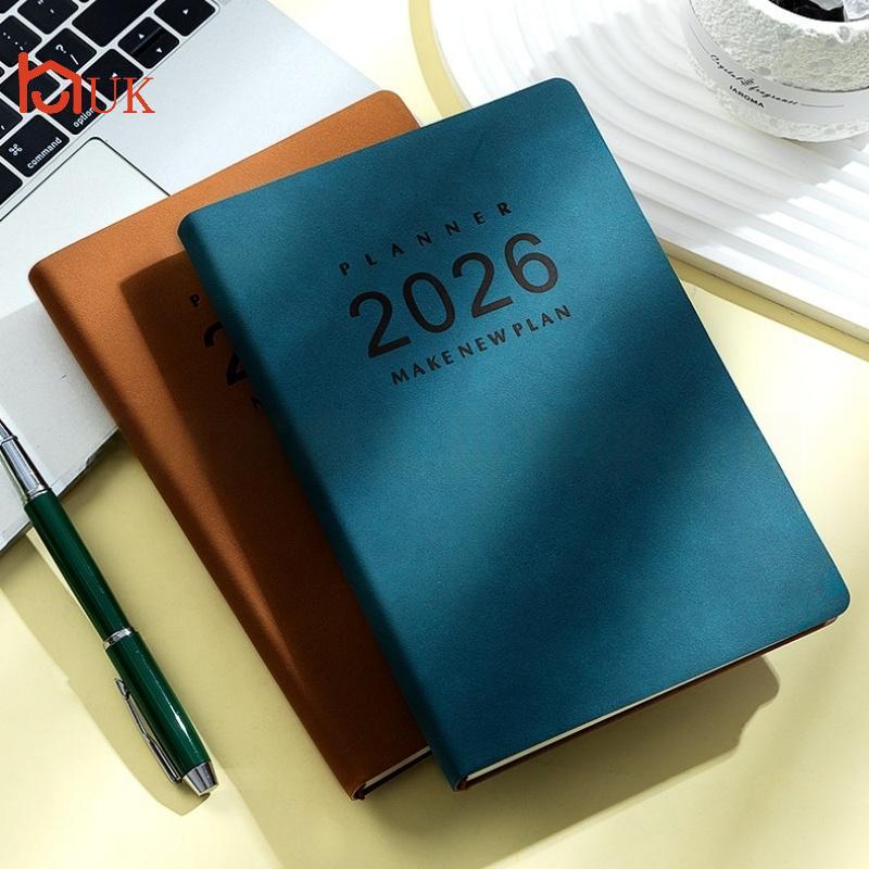 UK 1 ชิ้นที่คั่นทนต่อการสึกหรอ 365 วันประสิทธิภาพโน๊ตบุ๊คภาษาอังกฤษ 2026 A5 ตารางวางแผน Notepad 12 เ