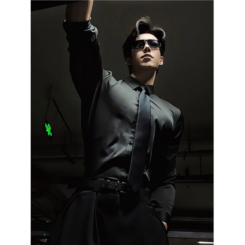 gq official store เสื้อเชิ้ตผู้ชาย แขนยาว เสื้อคอคิวบาชาย อังกฤษ Yuppie แจ็คเก็ตแขนยาว เซ็กซี่สำหรับ