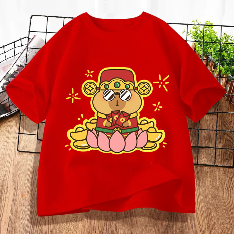 2026 COD2026 CNY ปี 2026 CNY ตรุษจีน Capybara เสื้อยืดผ้าฝ้าย 100% คอกลม ม้าปีแขนสั้น Family Set เสื