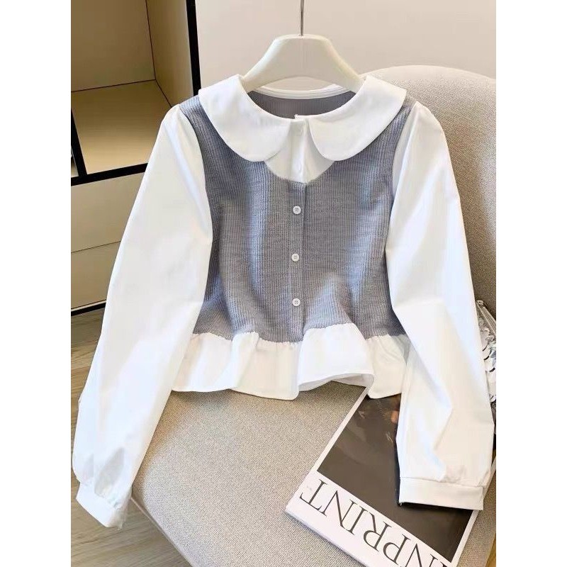 LUNA~Xเวอร์ชันเกาหลี ปลอมสองชิ้น แขนยาว เสื้อเชิ้ต รุ่นใหม่