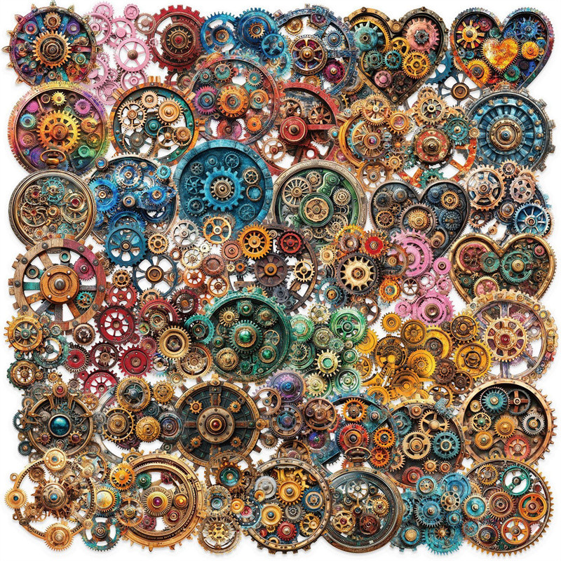 ❉ Retro Space Time Gear Art สติ๊กเกอร์ PET ❉ 50 ชิ้น/เซ็ตกันน้ําแฟชั่น DIY Doodle Decals สติ๊กเกอร์