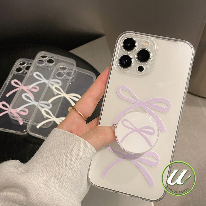 แฟชั่นง่าย ๆ ขนมหวานโบว์ผูกโบว์นุ่มชัดเจนเคส Realme C25Y C55 C51s C67 C12 C31 C21Y C35 Note 50 6i 5 