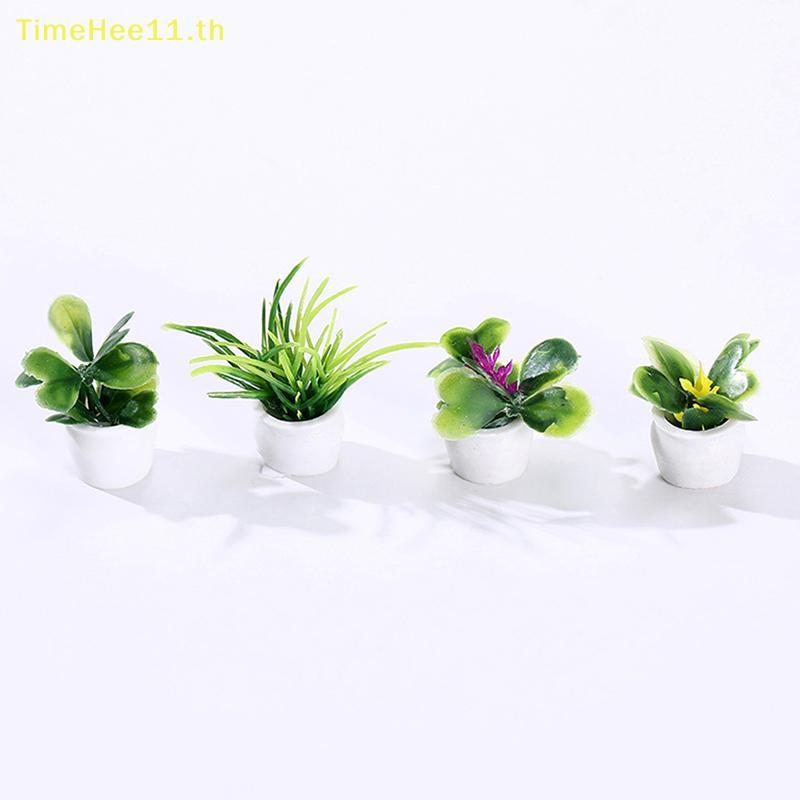 TimeHee 4 ชิ้น 1:12 Dollhouse Miniature Tree Potted สําหรับพืชสีเขียวในหม้อบ้านตุ๊กตาเฟอร์นิเจอร์ตกแต่งบ้านจําลองกระถางต้นไม้ TH