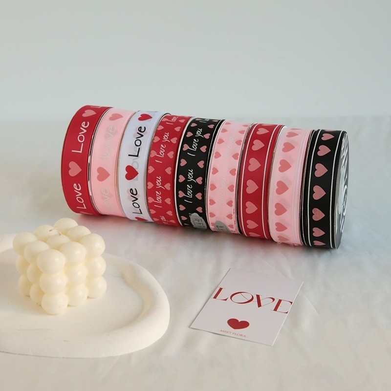 โพลีเอสเตอร์ 2.5 ซม. x 18M(20 หลา) Love Design Ribbon Valentine Series ของขวัญตกแต่ง