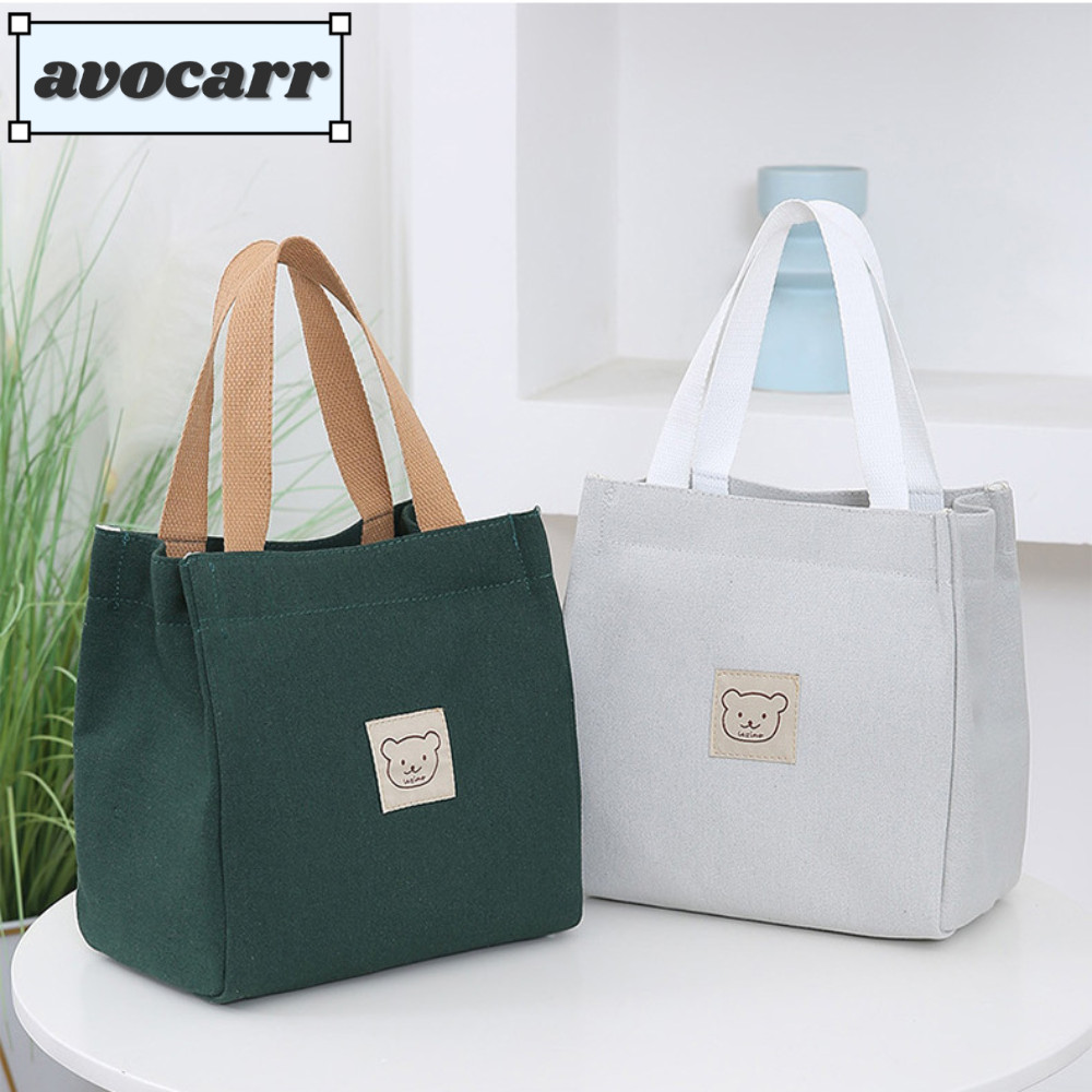 กระเป๋าถือ AVOCAR, กระเป๋าใส่กล่องข้าวพิมพ์ลายหมี Satchel, Student Tote Casual Large Capacity Canvas Bag