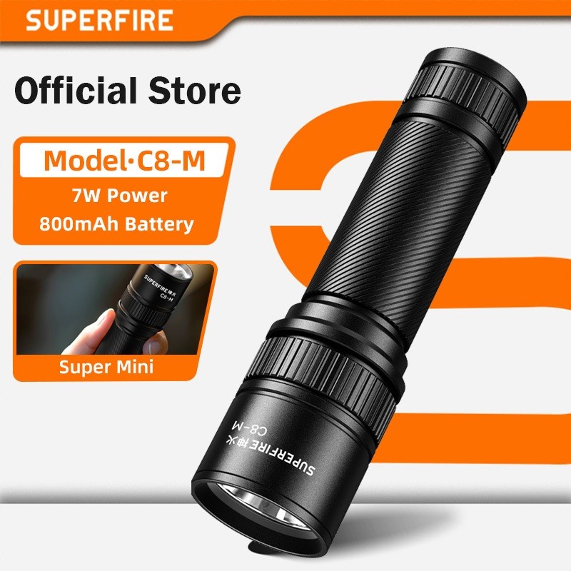 SUPERFIRE C8-M ไฟฉาย LED 7W สว่างจ้ามาก ตัวอลูมิเนียมกันน้ำ ใช้งานหนัก ไฟฉายชาร์จไฟได้ แบบพกพา