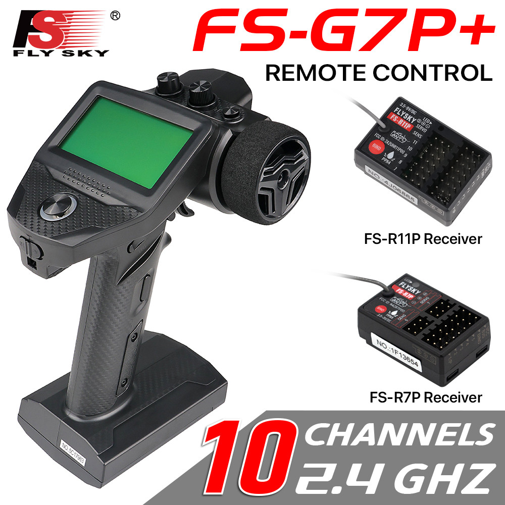 Flysky FS-G7P+ 10CH RC Transmitter with FS-R11P & FS-R7P Receivers, 300M 2.4GHz Remote Control for C