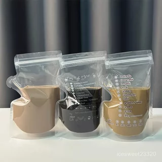 Homeware Store ถุงใส่น้ำ แบบซิปคู่ ขนาด 250ml ถุงน้ำกาแฟ ซิปคู่ ไม่รั่ว ใช้ได้ทั้งร้อนและเย็น (50 ใบ) แบบใส พิมพ์ลาย