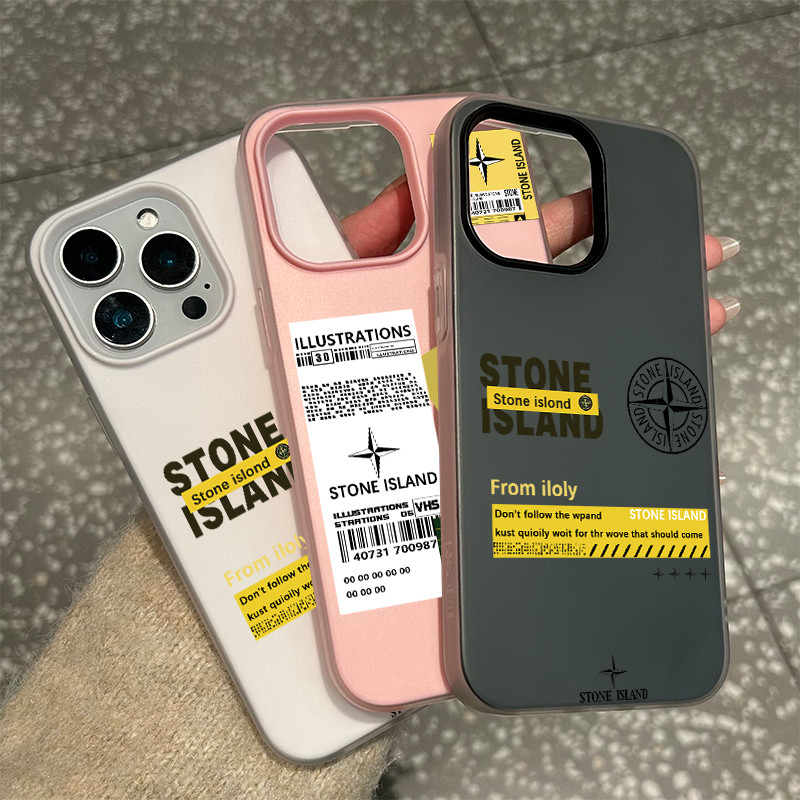 STONE ISLAND เข้ากันได้กับ iphone 16 Pro Max 15 ปลอกโลโก้หินเกาะ Reka Bentuk 11 12 13 14 Pro 7 8 Plu