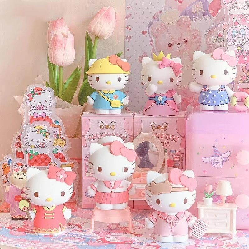 ชุด 8 ชิ้น 🔥 Sanrio ฟิกเกอร์ Hello Kitty จาก ตุ๊กตาอนิเมะ ของตกแต่งบ้าน เครื่องประดับตั้งโต๊ะ ขนาด 6-7 ซม. โมเดลของเล่น