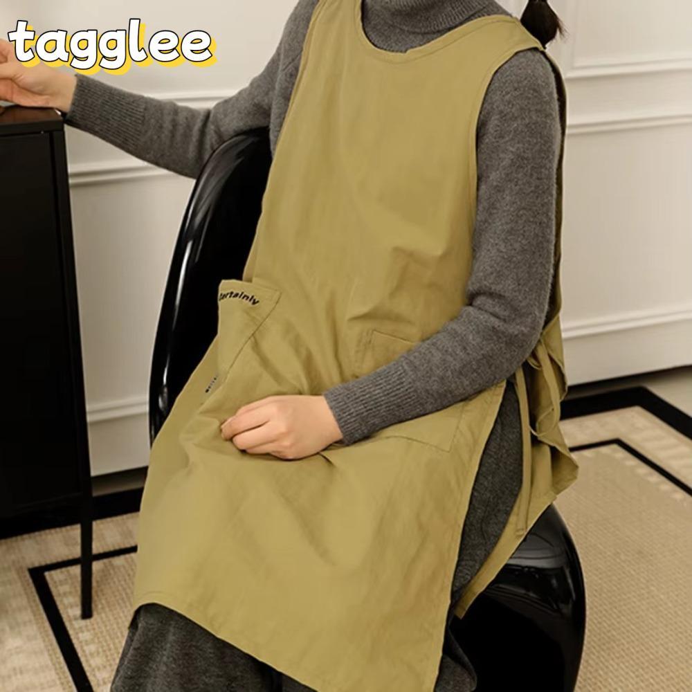 TAGGLEE เสื้อกั๊กยาว, ผ้ากันเปื้อนครัวสไตล์ญี่ปุ่นอเนกประสงค์, ชุดบ้านกาแฟกันน้ําป้องกันสกปรก