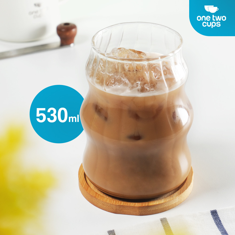 One Two Cups Aesthetic Coffee Tea Straight Stripe Shape Glass 530ml - GK23