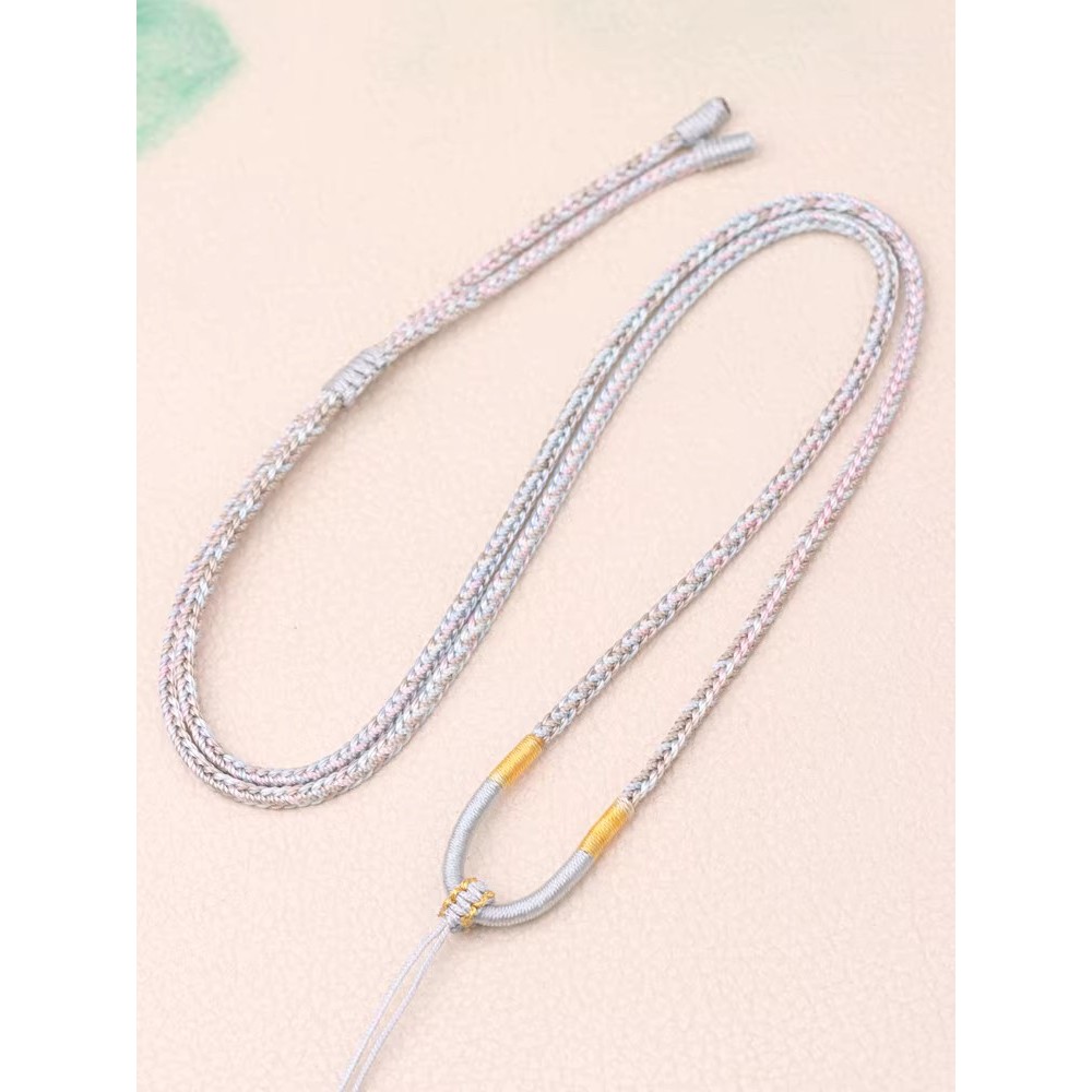 ร้านเราแนะนํา~Segment Dyed Ruyi เชือกทอมือ Twisted สร้อยคอเชือกปลอดภัยหัวเข็มขัดหยก cui Gold จี้เชือ