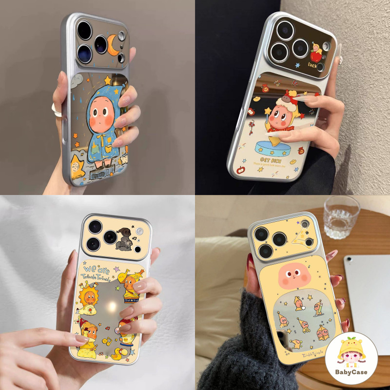 เหมาะสำหรับ IPhone 17 16 11 13 XR X XS Max 14 15 Plus 12 ProMAX วินาทีเปลี่ยนกระจกดาวคนน่ารักกรณีโทรศัพท์ที่เรียบง่าย