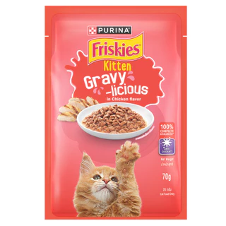 Friskies ฟริสกี้ Gravy-licious 12 ซอง อาหารเปียกแมวในเกรวี่ Complete and balance ซองละ 70 กรัม