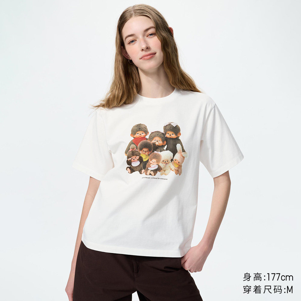 เสื้อยืดสำหรับผู้หญิงไซส์ใหญ่ พิมพ์อนิเมะ Monchhichi ทำจากผ้าฝ้าย 100%, ความหนาแน่น 200GSM
