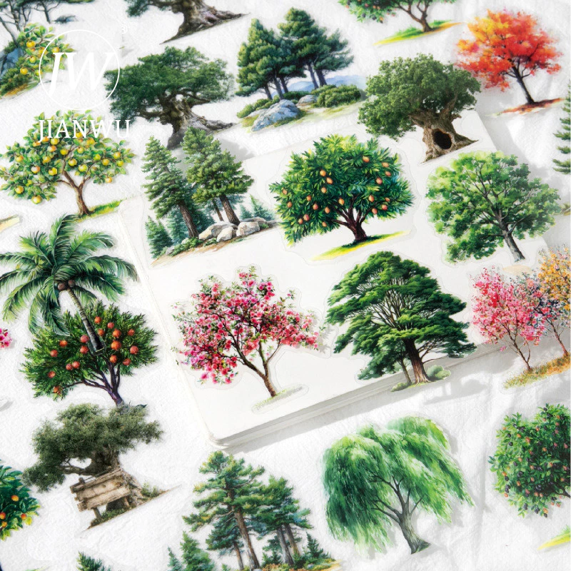 JIANWU โรแมนติกป่า Series Vintage Tree ภูมิทัศน์วัสดุ Collage Scrapbooking PET สติกเกอร์ Creative DIY Journal เครื่องเขียน