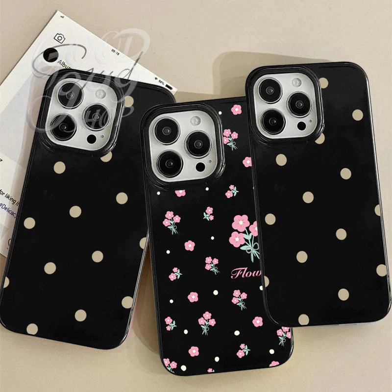 เคสไอโฟน 16 17 สำหรับ iPhone 11 13 15 12 14 Pro Max 7 16 14 15 8 Plus X XR XS Max 15 Pro เคสผิวมันลายจุดน่ารักเรียบง่าย