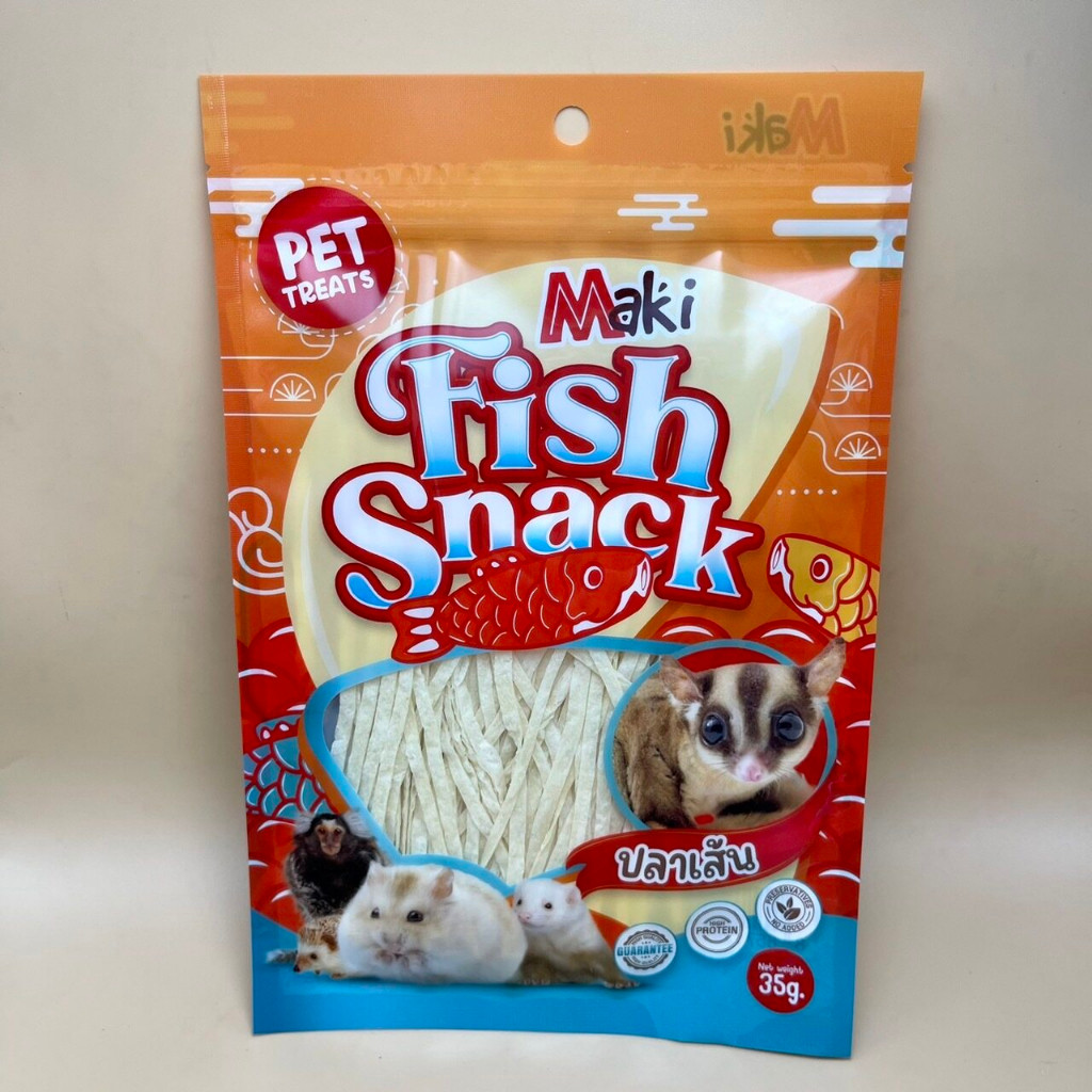 wow Maki Fish Snack – ปลาเส้นมากิ 35g ทาโร่/ปลาเส้น อาหารว่างสำหรับสัตว์เล็ก จัดส่งทุกวัน
