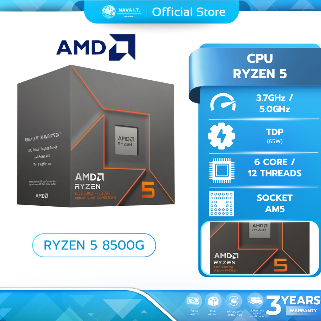 (มีส่งด่วน) CPU (ซีพียู) AMD RYZEN 5 8500G AM5 6C/12T รับประกัน 3 ปี