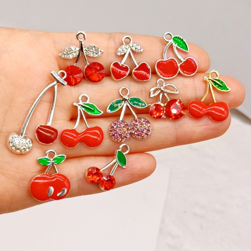 จี้โลหะผสม DIY สีแดง ออกแบบสามมิติเหมือนเชอร์รี่สตรอเบอร์รี่ ใช้งานได้หลากหลาย