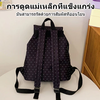กระเป๋าสะพายคู่จุดคลื่นสีดำกระเป๋าเป้สะพายหลังสไตล์เกาหลีความจุสูงกันน้ำสำหรับนักเรียนที่ใช้ชีวิตประจำวัน