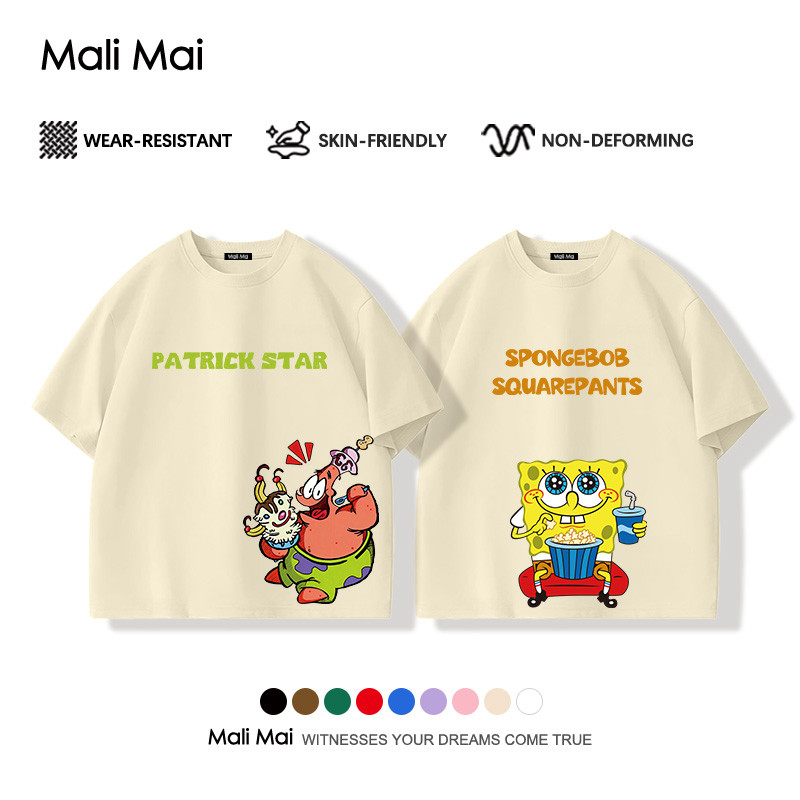 เสื้อยืดเด็กผู้หญิง ผ้านุ่มใส่สบาย SpongeBob SquarePants อนิเมะ อายุ 3-15 ปี (ส่งเร็ว จัดส่งจากไทย)