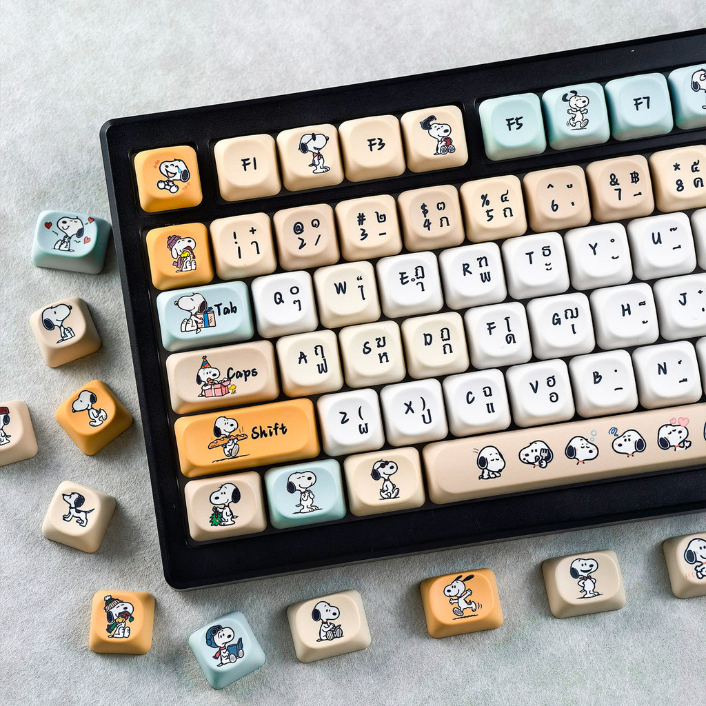 Thai Keycap MAIMOOO การ์ตูน Snoopy Keycap PBT 120 คีย์ MOA Profile Dye-sub น่ารัก Spike Keycaps Aula F75 F99 Ajazz AK820 Snoopy สุนัข Keycaps