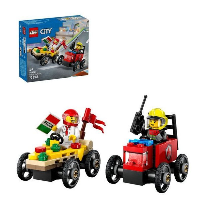 ของแท้ LEGO 60458 Pizza Delivery Truck x Fire Truck Racing Set Building Block ของเล่นของขวัญ ybl2604