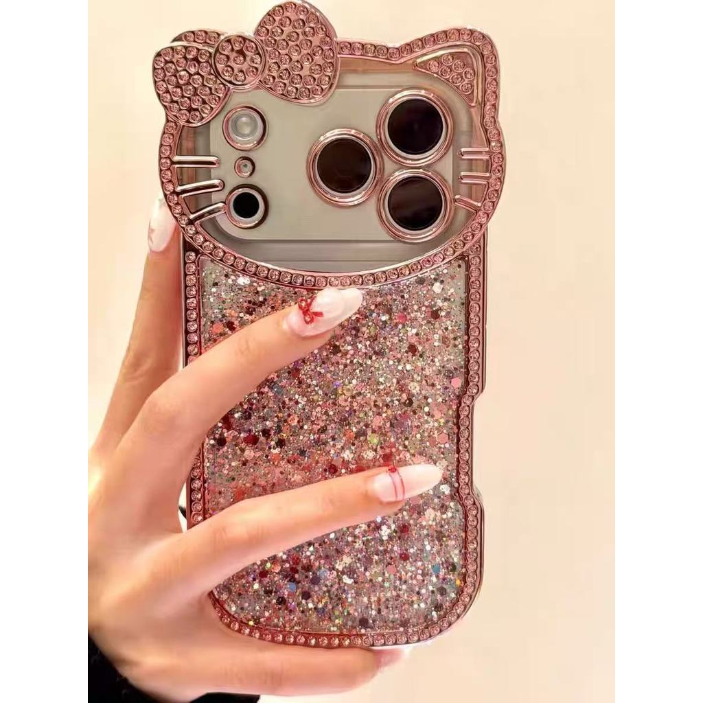 น่ารักGlitter KTแมวเลนส์เลื่อมเพชรเคสโทรศัพท์สําหรับiPhone 17 Pro Max 16 15 14 13 Pro Maxปลอกกันกระแทกกล้องรวมทุกอย่างป้องกันAnti-drop Hardปกหลัง