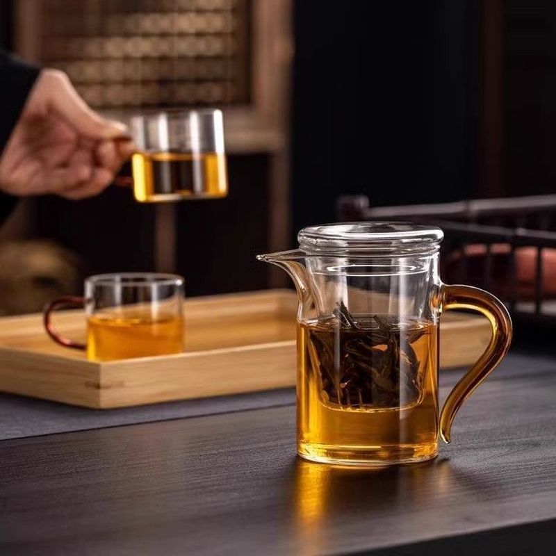 新款全玻璃加厚冲泡茶壶花茶绿茶红茶杯单壶茶水分离公道杯套装20260415New Model All-glass Thickened Tea Brew Pot for Flower Tea, Gree