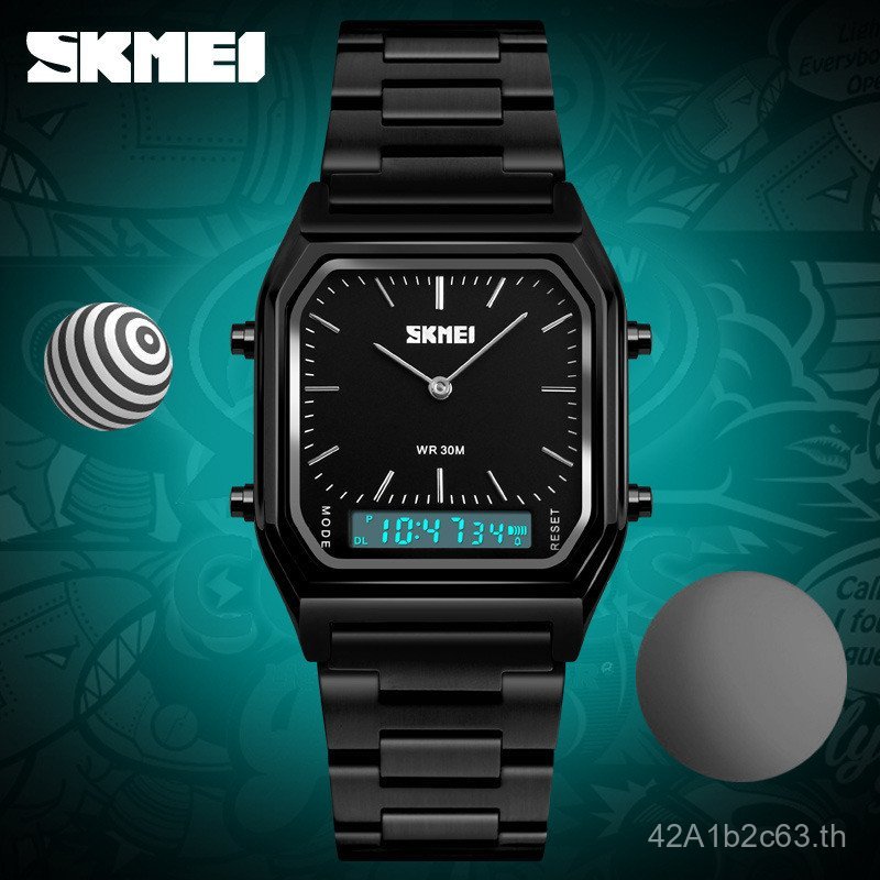 Moment Beauty Mens Waterproof Steel Band นาฬิกาอิเล็กทรอนิกส์ Retro Fashion Business Watch Dual Disp