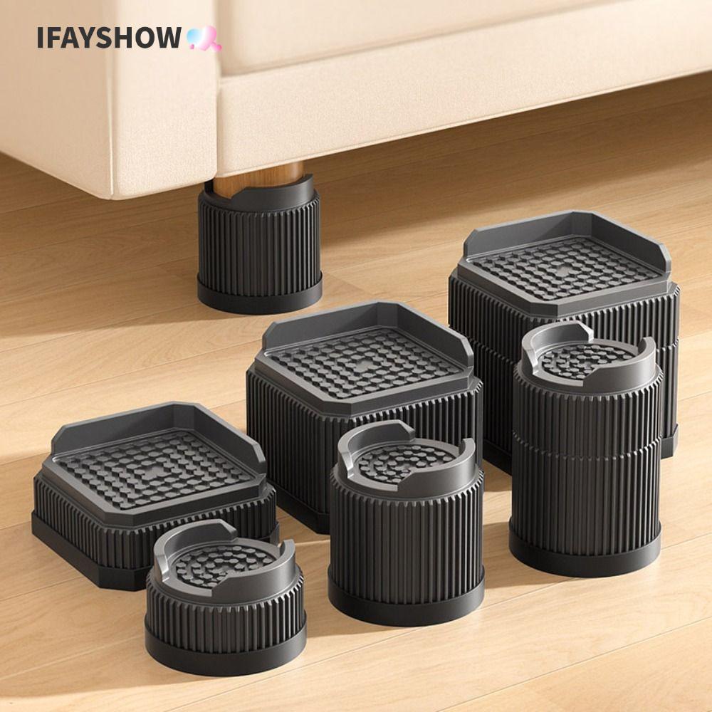 IFAYSHOW Bed Lifts Risers, แผ่นรองฝ่าเท้าเฟอร์นิเจอร์ทรงสี่เหลี่ยมสําหรับงานหนัก, การซักกันลื่นทรงกลมแบบปรับได้ระดับมืออาชีพ|รองรับตู้เย็น