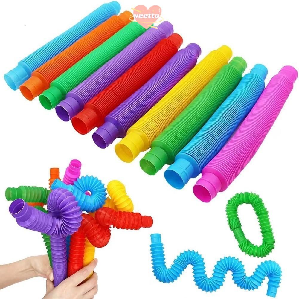 WETTO 8 ชิ้นยืด Fidget ของเล่น, 2.9 ซม. Heavy-Duty พลาสติก Pop Tubes, สนุกที่มีสีสันยืดหลอดเด็กเล่น
