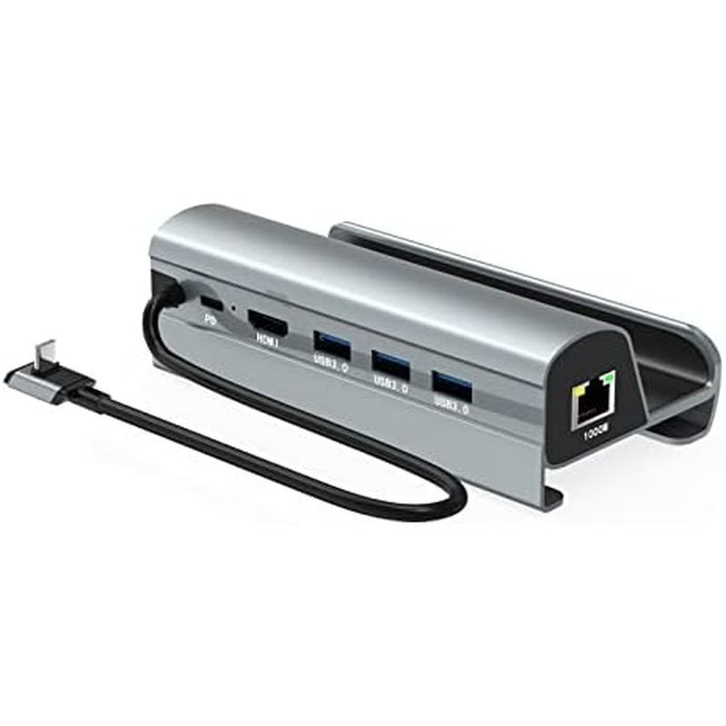 อลูมิเนียมสถานีเชื่อมต่อฐานทีวีขาตั้ง Hub ผู้ถือ Dock USB C ถึง RJ45 Ethernet 4K 60HZ HDMI ใช้งานร่ว