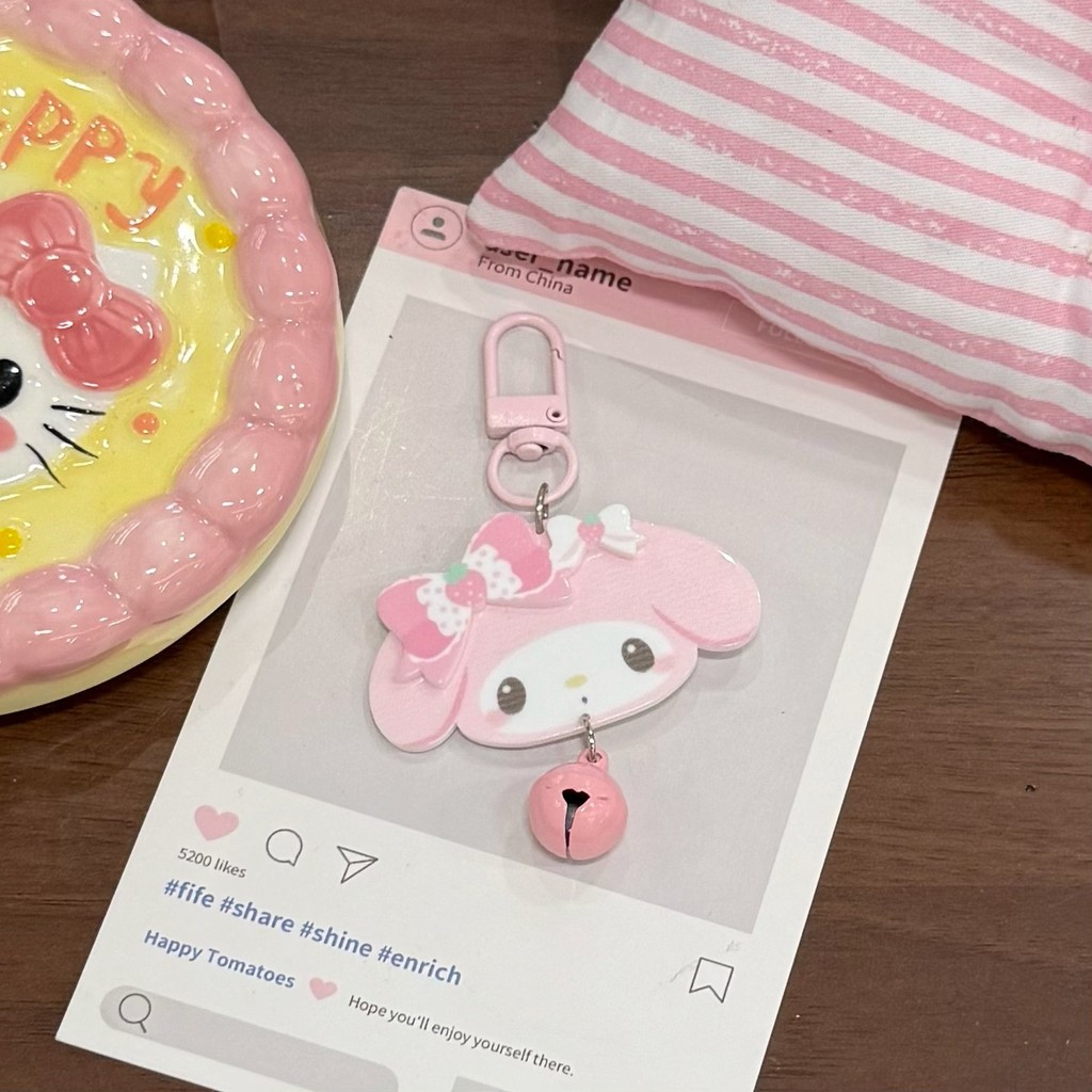 SANRIO น่ารัก ทํานอง พวงกุญแจโบว์สตรอเบอร์รี่น่ารัก ซานริโอ จี้ระฆังสําหรับ ราคา ถูกที่สุด ดีลบีเคเค แกลเลอรีภาพที่ 5
