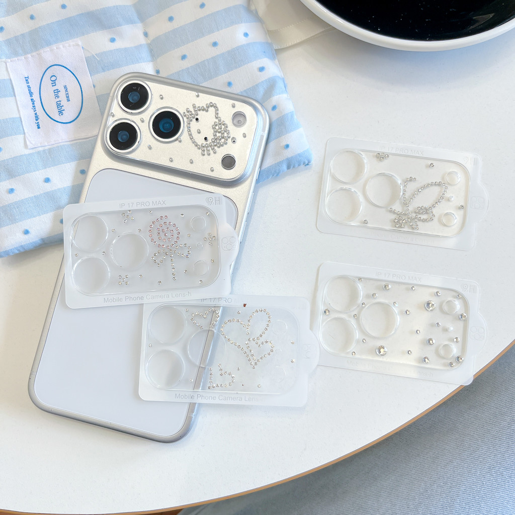 Glitter Rhinestone เพชรฝาครอบเลนส์กล้องสําหรับ iPhone 17 Pro 17 Pro Max กระจกนิรภัยใสเต็มรูปแบบเลนส์ Protector