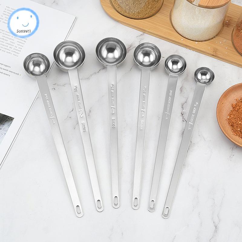 Sunset Coffee Scoops ด้ามยาว 201 สแตนเลสสตีลผงกาแฟนม Scoop ช้อนตวงเหมาะกับคอนเทนเนอร์กาแฟสําหรับ Gro