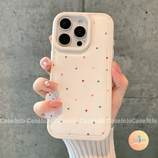 เคสหนังลายจุดสีรุ้ง สีครีม/ชมพู ดูแพง กันกระแทก สำหรับ iPhone 15 Pro Max 16 13 12 17 Air 11 X/Xr/Xs/Xs Max 14 7 8 Plus