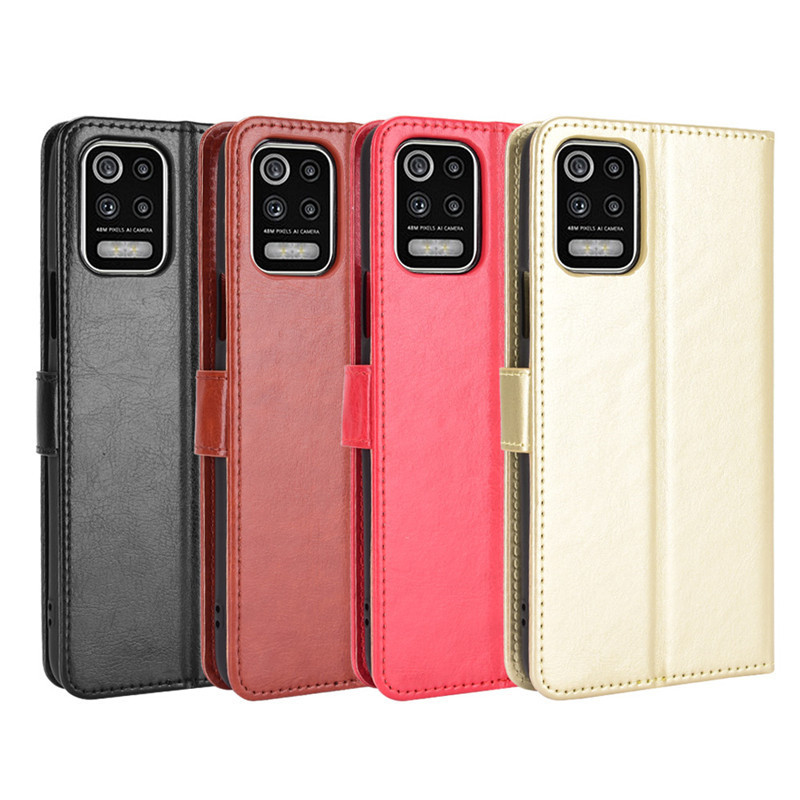 LG K62 เคสโทรศัพท์ K52 การ์ดป้องกันกรณี LG Q52 โทรศัพท์ซองหนัง Flip Crazy Horse รูปแบบ Lanyard กรณี 