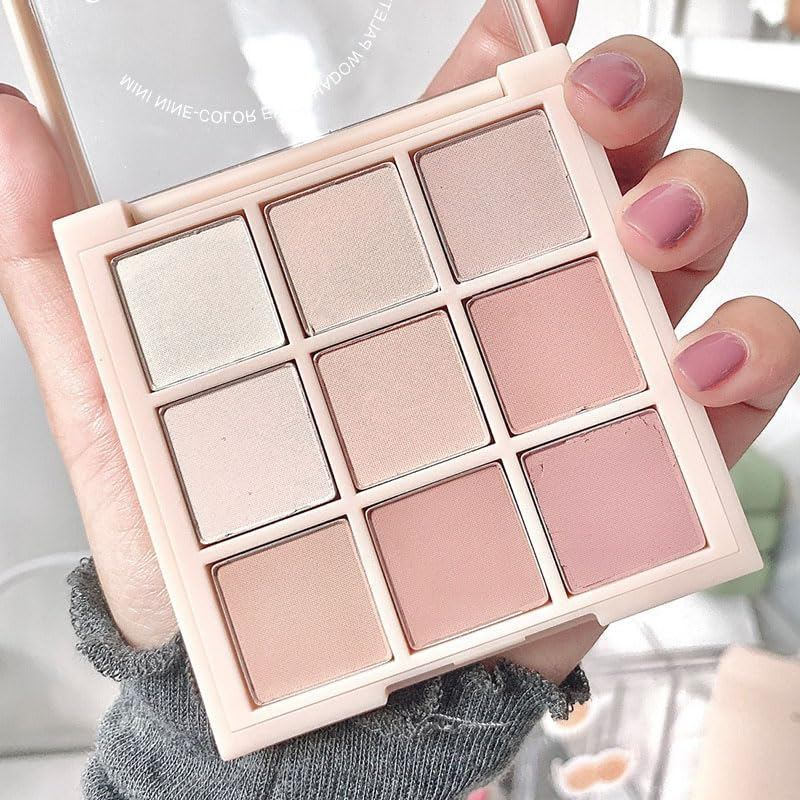 9 สีอายแชโดว์สีชมพู Palette Nude Matte Neutral Tone Beige Brown Mixable Tone Eye Makeup