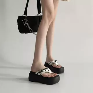 One for all พร้อมส่งจากไทย TX798(เจ็ดเก้าแปด) รองเท้าแตะคีบส้นหนา ใส่สบาย เพิ่มสูง7CM ลายจุด/ลายเสือ สำหรับผู้หญิง