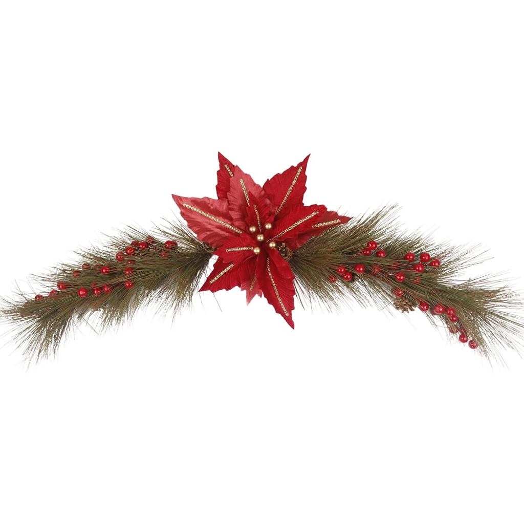 คริสต์มาส Swag ตกแต่งดอกไม้ Swag พร้อม Berries และผ้าไหม Poinsettia ดอกไม้เข็มสน Greenery 41.34 นิ้ว