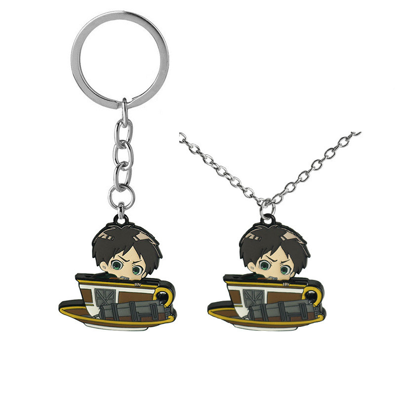 Spot Goods#Anime Peripheral Attack on Titan Keychain Eren Cartoon Necklace Creative Movable Pendant 