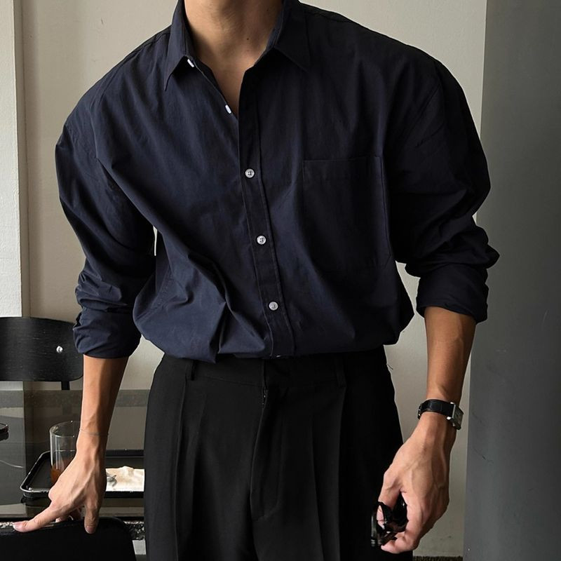 เสื้อแขนยาวทรงหลวม จากผ้าฝ้ายและลินินคุณภาพดี สไตล์สำหรับผู้ชาย