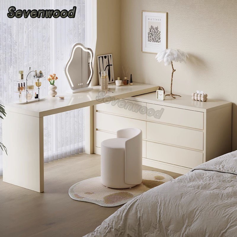 Sevenwood meja makeup dressing table Thickened makeup table with cabinet L shape vanity table 化妆梳妆台